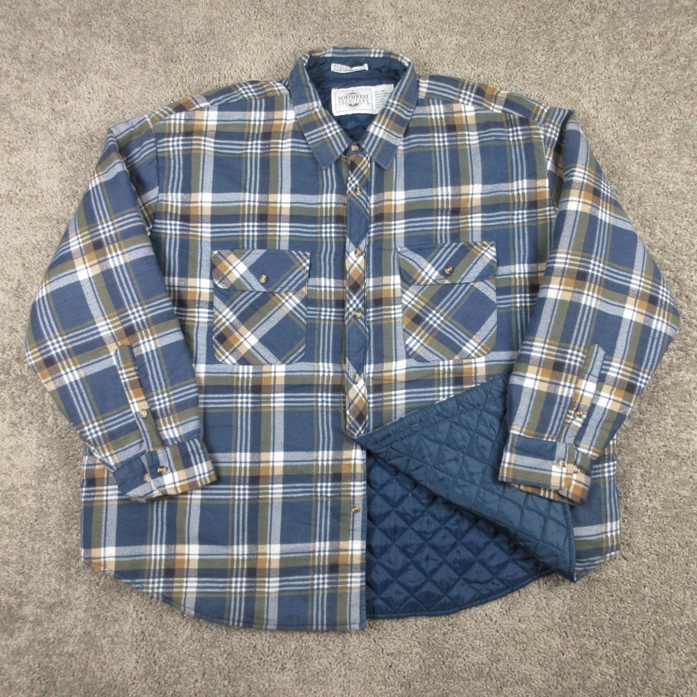 Vintage Northwest Territory Jacket Mens 3XL Blue Plaid Quilted Shacket Flannel